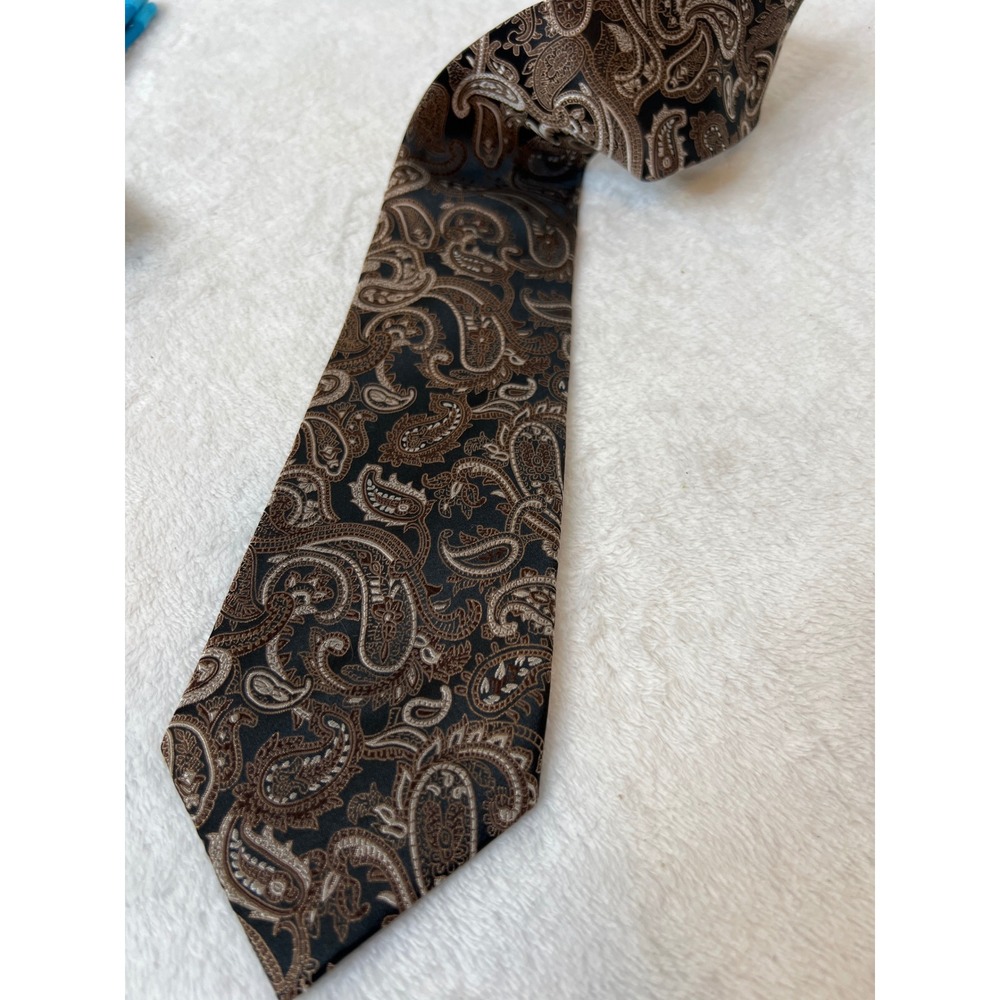 Sean John Mens Silk Paisley Tie Bronze Brown Black Hand Made Formal Necktie NEW